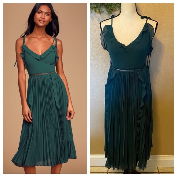 Lulus Dresses & Skirts - Lulus Never a Dull Moment Emerald Green Pleated Tie-Strap Midi Dress